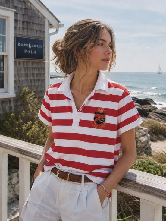 Ralph Lauren Tops - Vgt Ralph Lauren Red/white Stripe Rugby Preppy Embroidered Logo Polo Large